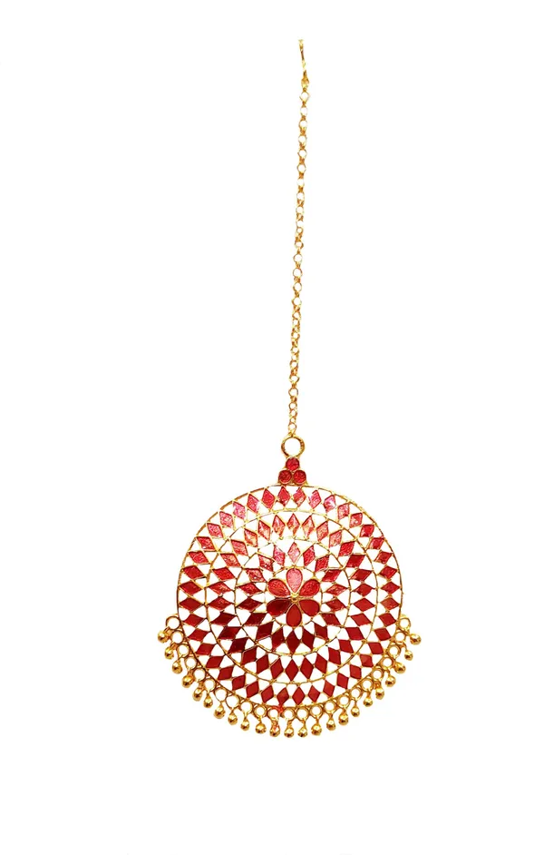 Assamese_Traditional_Copper_Gold_Plated_Red_Colour_Maang_Tikka_For_Women